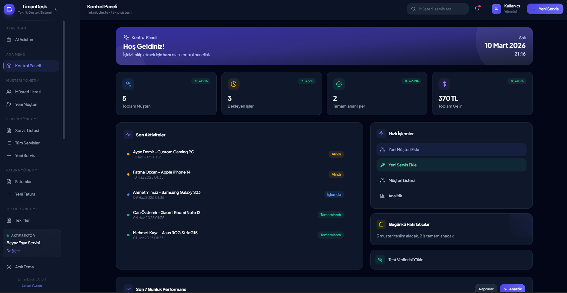 LimanDesk Servis Takip Programı | Teknik Servis Yönetim Yazılımı